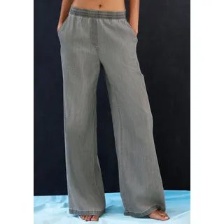 Schlupfhose H.I.S, Damen, Gr. 32/34, N-Gr, grau, Obermaterial: 65% Lyocell, 35% Baumwolle, unifarben, Basic, figurumspielend lang, Hosen Schlupfhose, weites Bein, in Denim Optik, Topseller