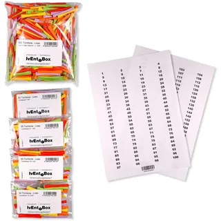 Tombola Lose - Regenbogenlose SET | 1-200 Gewinne | 500 Nieten | inkl. Aufklebenummern | bunt gemischt