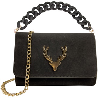 Alpenflüstern Trachtentasche schwarz Hirsch-Zauber - Damen Handtasche, Schultertasche fürs Dirndl, Tasche zur Tracht, Dirndltasche mit Metallelemente (gold-farben) DTA097