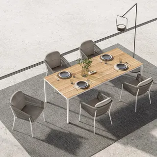 solpuri Set Tisch Soft weiß, Cestino - Das Set besteht aus: 1 x Tisch Soft weiß, Platte Teak, 5 x bzw. 6 x Sessel Ce...