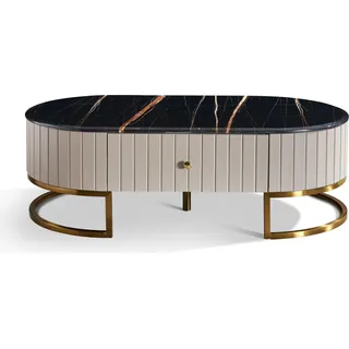 Couchtisch Tisch Oval Luxus Design Tische Kaffee Beistelltische Wohnzimmer Ovale - Schwarz