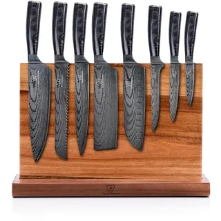 KÜCHENKOMPANE – Edelstahl Messerset Kuro mit magnetischem Messerblock | 8-teiliges Küchenmesser Set | Kochmesser mit ergonomischen Epoxid-Griff | rostfrei & scharf | Designed in Germany