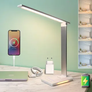 Kabellose LED Schreibtischlampe mit Wiederaufladbarer BATTERIE - Nachttischlampe - Tischlampe - Dimmbares LED Lampe (5 Helligkeits- und 5 Farbstufen, USB-C, 30 Min Timer, Lesemodus) - Desk Lamp