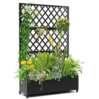 GarveeHome Rankgitter Spalier Mit Pflanzkasten Pflanzkübel Pflanzgefäß Mit Spalier Als Rankhilfe Blumenkübel Mit Viel Platz Blumenkasten Pflanzenkasten Für Garten, Terrasse Und Balkon, 120x40x180Cm