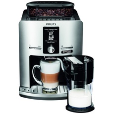 Krups Kaffeemühle für Espressobohnen, mit Milchaufschäumer, Topf aus Edelstahl, Kaffeemaschine, Kaffeebohnen Professionell silberfarben