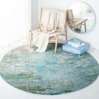 Safavieh Boho Teppich für Wohnzimmer, Esszimmer, Schlafzimmer - Madison Collection, Kurzer Flor, Grün und Blau, 122 X 122 cm