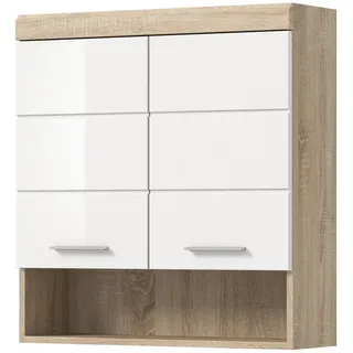 inn.furn Bad Hängeschrank weiß Hochglanz, Sonoma Eiche Badschrank 74 x 79 cm, - Weiß, Naturbelassen