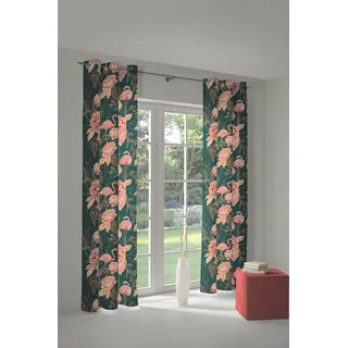 Vorhang ADAM "Eden" Gr. 1, bunt (dunkelgrün, rosa), B:145cm H:145cm, Jacquard, Baumwolle (Bio-Baumwolle), Gardinen, Vorhang, aus 100% Bio-Baumwolle