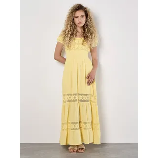 Maxikleid APRICOT "Maxikleid im Milchmädchen-Stil", Damen, Gr. XL (42), N-Gr, gelb, gewebt, Obermaterial: 100% Baumwolle CO., geblümt, normal, eckiger Ausschnitt, Puffärmel Elastisch, Kleider Maxikleid, mit Blumen-Spitze