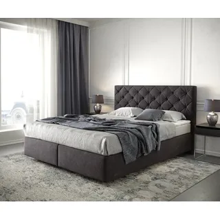 DeLife Boxspringbett Dream-Great 160x200 cm Mikrofaser Schwarz mit Matratze und Topper