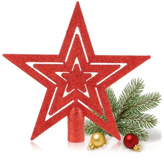com-four® Weihnachtsbaumspitze Glitzer-Stern - Stern-Spitze für Weihnachtsbaum - Christbaumspitze für Jede Baumspitze - Weihnachtsstern bruchsicher