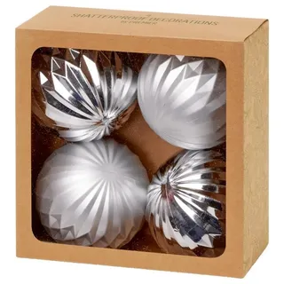 Weihnachtskugeln 80MM Verschiedene Geo Silber Packung 4