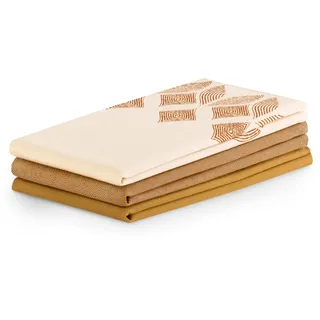 AmeliaHome 3er Set Geschirrtücher Baumwolle Küchentücher 50x70 cm Geometrisches Muster Letty Beige Senfgelb