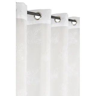 Atout Ciel Vorhang, Bestickt, Schmetterlinge, mit Ösen, 140 x 240 cm, fertig zum Aufhängen, Weiß