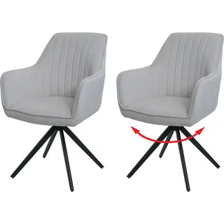 2er-Set Esszimmerstuhl HWC-L79, Küchenstuhl Lehnstuhl Stuhl Armlehnen, drehbar Auto-Position Stoff/Textil creme-beige - Beige