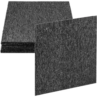 QWORK 20 Stück Selbstliegend Teppichfliesen - 50x50 cm - Farbe Grau - Verschleißfest Teppichboden mit Rutschhemmendem Rücken - für Zuhause, Büro, Fitnessstudio (5m2)
