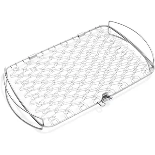 Weber Fisch & Gemüsehalter/Korb - Groß (46 x 28cm), aus Edelstahl, Ideal zum BBQ/Grillen von empfindlichen Grillgut, einfaches Wenden auf dem Grill, spühlmaschinenfest - Silber (6471)