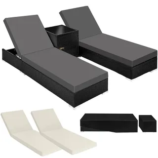 tectake Rattan-Sonnenliegen 2er Set, wetterfest und UV-beständig, schwarz , Schwarz , Kunststoff , 60x21x184 cm , Gartenmöbel, Gartenliegen