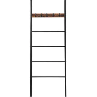 HOOBRO Handtuchleiter, Handtuchständer, Handtuchhalter, Kleiderständer, 5 abnehmbare Haken, 60 x 2 x 177 cm, für Badetücher, Kleidung, Decken, Zeitungen, Vintagebraun und Schwarz EBF60CJ01