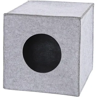 lionto Katzenhöhle aus stabilem Filz passend für Kallax Regale & andere Regalsysteme, 33x37x33 cm, Katzenbett faltbar in Würfelform freistehend, pflegeleicht, ohne gemütliches Liegekissen, hellgrau