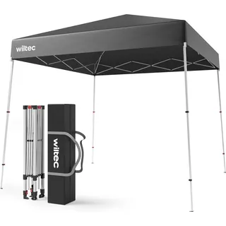 Wiltec Faltpavillon 250 x 250 x 270 cm grau wasserdicht, Pavillon mit Zentralverschluss, Gartenpavillon mit verstellbaren Beinen, Partyzelt für Festival - Grau