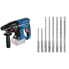 Bosch Professional 18V System Akku Bohrhammer GBH 18V-21 (max. Schlagenergie 2 J, ohne Akkus und Ladegerät, im Karton) + 8 tlg. Hammerbohrer SDS plus Set (für Beton)