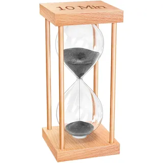 OMCCHK Sanduhr 10 Minuten, Sanduhr mit Schwarzemsand, Dekoartikel Sanduhren Timer für Eieruhr Lustig, Kochzeit, Yoga, Meditation, Holz Deko Bücherregal, Schreibtisch, Wohnzimmer, Jubiläumsgeschenke