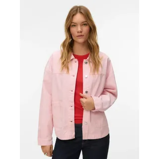 Jeansjacke VERO MODA "VMJAMIE LS DENIM SHACKET MIX NOOS", Damen, Gr. M, parfait pink detail:washed, Denim/Jeans, Obermaterial: 80% Baumwolle, 20% Polyester, loose fit normal, Jacken Jeansjacke, Baumwollmischung