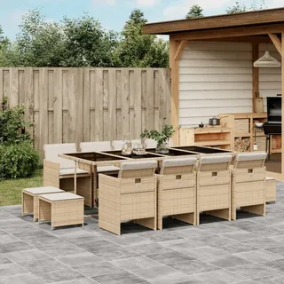 Stabli 13-tlg. Garten-Essgruppe mit Kissen Beige Poly Rattan Balkonmöbel Set Gartenlounge - Beige