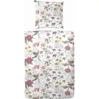 Primera Mako-Satin Bettwäsche Wilder Garten Blumen Weiß 135 x 200 cm + 80 x 80 cm