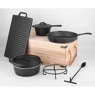 Carl Schmidt Sohn Parilla Topf-Set 9-tlg. Kochtopf + Kasserolle + Pfanne + Grillplatte + Schürhaken + Untersetzer