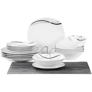 18 tlg. Tafelservice Geschirrset Tafelset Geschirr 6 Personen Essservice Tellerset Porzellan - Weiß, Grau, Rosa