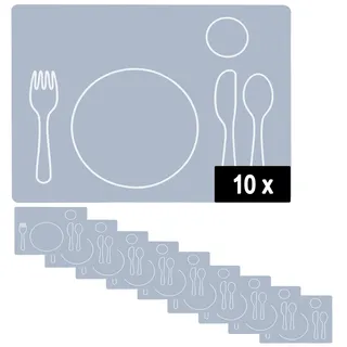 Montessori Silikon Tischset für Kinder - Platzset - abwaschbar (grau, 40x30cm), 10er-Pack