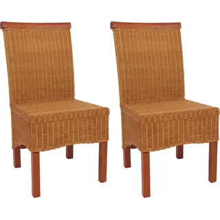 2er-Set Esszimmerstuhl Korbstuhl Stuhl M42, Rattan  ohne Sitzkissen - Braun