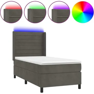 vidaXL Boxspringbett mit Matratze & LED Dunkelgrau 90x200 cm Samt - Grau