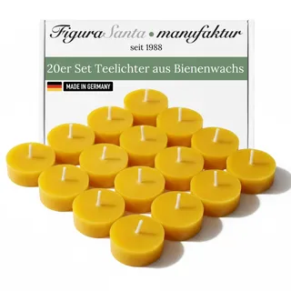 Figura Santa Teelichter Bienenwachs Premium Bienenwachskerzen mit natürlichem Duft Weihnachten - Lange Brenndauer & ohne Hülle (20, Gelb)