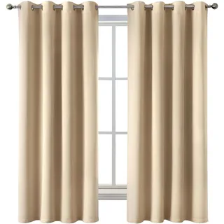 MIULEE Biscotti Beige Vorhang Blickdicht Kurz 160 cm Hoch, Verdunklungsgardine zum Verdunkeln von Räumen, Gardinen Blickdicht 2er Set mit Ösen 140X160, Gardinen Wohnzimmer Modern Kurz Fenster