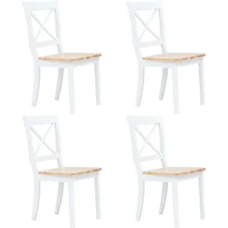 The Living Store Esszimmerstühle 4 Stk Weiß Helles Holz Massivholz Kautschukbaum - Weiß