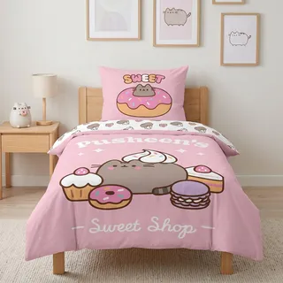 MTOnlinehandel Pusheen Bettwäsche 135x200 + 80x80 cm – weiche Microfaser, Reißverschluss, Pusheen Katze rosa - Motiv für Kinder, Teenager & Kawaii Fans, atmungsaktiv & pflegeleicht