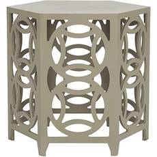 SAFAVIEH Bohemian Accent Table with Wooden , in Pearl Taupe, 58 X 58 X 56.38