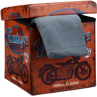 Relaxdays Faltbarer Sitzhocker Kunstleder 38 x 38 x 38 cm Blau/Braun/Schwarz/Mehrfarbig