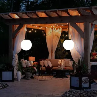 SONNENKERZE SOLAR-HÄNGEKUGELN "BIANCO", 2ER SET - LED LEUCHTKUGEL-SET SOLARBETRIEBEN - 2x SOLAR LED-KUGELN