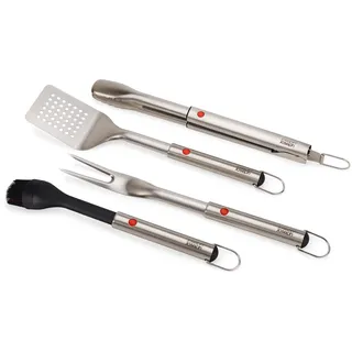 Joseph Joseph GrillOut 4-teiliges Edelstahl BBQ-Utensilien-Set mit Aufbewahrungsetui, Bürste, Zange, Wender & Gabel, Teleskopgriff, Aufhängeschlaufen