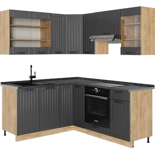 Vicco Eckküche Fame-Line, 190 x 60 cm , AP Anthrazit, Dunkelgrau/Goldkraft Eiche - Dunkelgrau, Braun