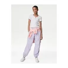 Girls M&S Collection Pure Cotton Broderie Parachute Trousers (6-16 Yrs) - Lilac, Lilac - 14-15 Years