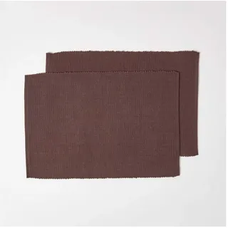 Homescapes 2er-Set braune Tischsets Baumwolle gerippt, Platzsets rechteckig aus Stoff, waschbare Platzdeckchen