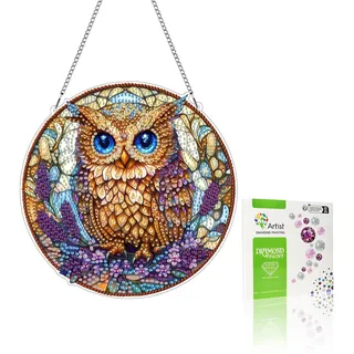 VAIIEYO 5D DIY Diamond Painting Anhänger Eule,Tier Diamant Painting Bilder Malerei Kits mit Kett, Diamant Home Wand Decor Gemälde Diamond Dekoration, Veranda Fenster Wandbehang A8