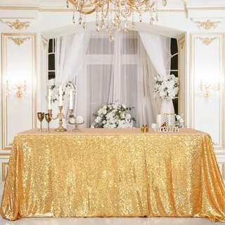 Glitzernde Tischdecke mit Pailletten, goldfarben, für Zeremonie, Party, Halloween, 127 x 202 cm