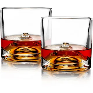 LIITON Exklusiv Whisky Gläser Set Fuji 2-teilig aus Kristallglas, Tumblergläser, Geschenke für Männer für Cocktails, Gin, Bourbon, Rum, Trinkgläser Geschenkset