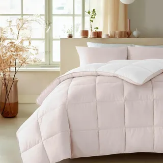 Zelesta Premiumbett – 2in1 Steppbett mit festem Bezug – Waschbar & Hypoallergen – Perkal Baumwolle – Steppbett ohne Bezug (Seide & Coconut Cream, 200x200)